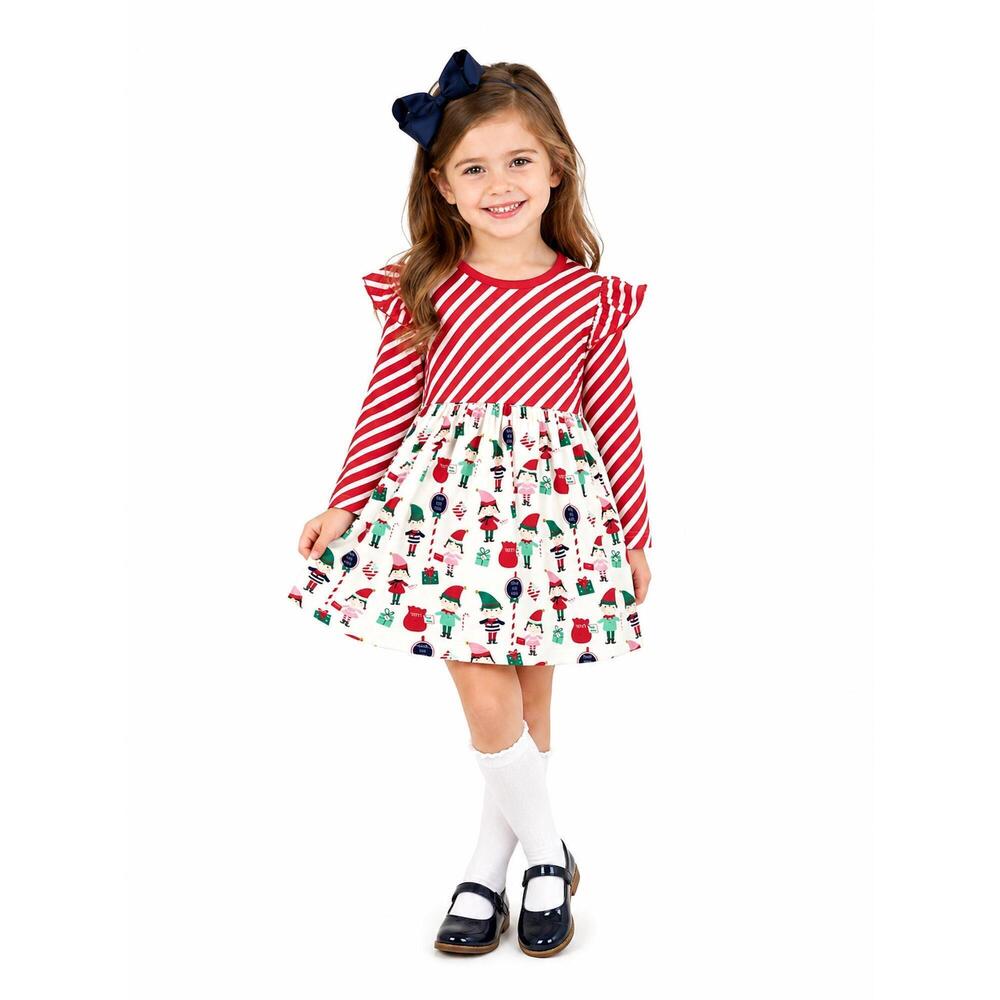 NEW PETE + LUCY girls elf dress in red/white